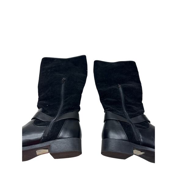 Black Size 9.5 Black Raelynn Faux Suede Buckled Block Heel Knee High Fall Boot - Picture 4 of 14